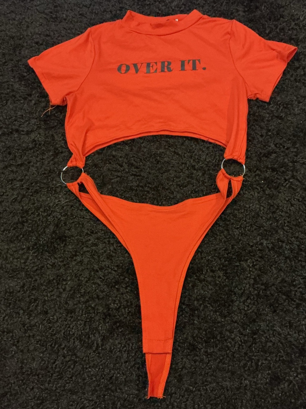 Fashion Nova Orange "OVER IT." Cutout Ring Bodysuit